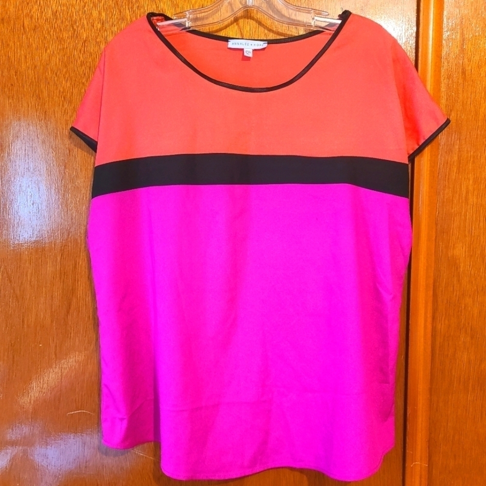 *3 for $30* Bright Colour Block Blouse Top - Pink Black Orange